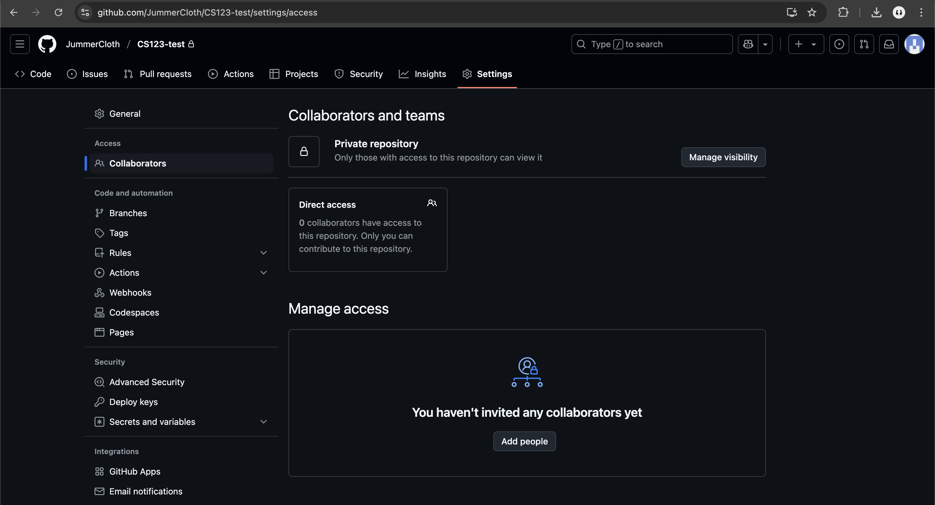 GitHub manage access page