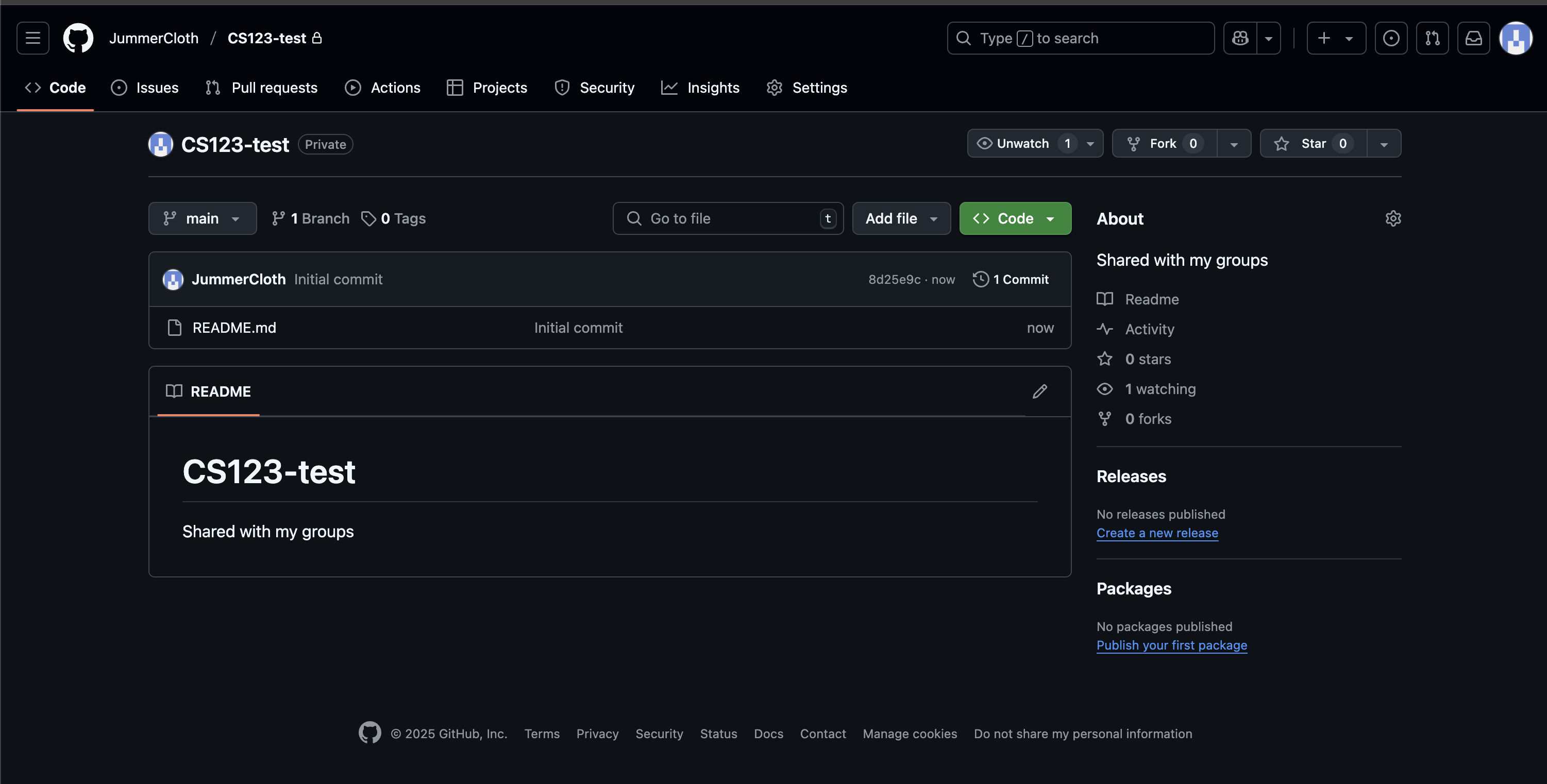 GitHub new repo page. Initialize README and leave the rest of the options at their defaults.